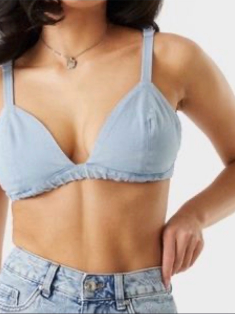 light blue denim Streetwear Society bralette with adjustable straps L